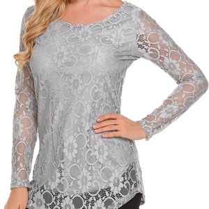 Beautiful Women’s long sleeve top curved hem double layers blouse shirt top